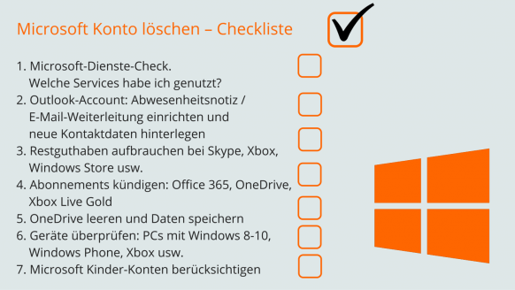 Microsoft Konto löschen Checkliste